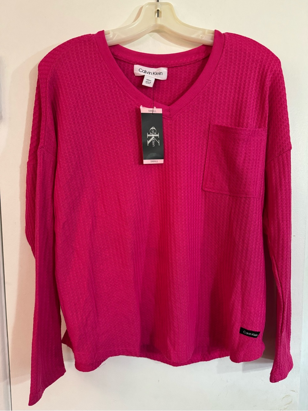 Calvin Klein Bright Pink Waffle Knit V-Neck Top